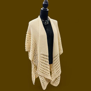 Do Everything In Love Crochet Knit Open Cardigan OS Cream Boho Waterfall Poncho